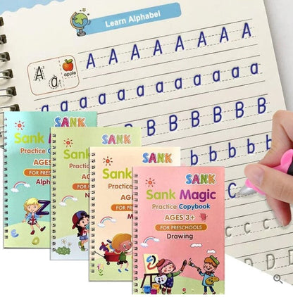 CONJUNTO DE 4 LIVROS DE CALIGRAFIA + CANETA MAGICGRAPH - CADERNOS MÁGICOS™